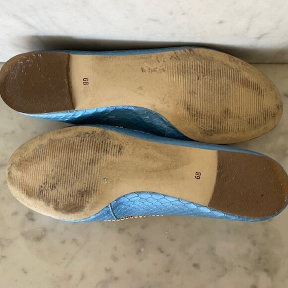 TALBOTS Snakeskin Embossed Blue Leather Braided Accent Chain Flats 6B - Picture 13 of 14